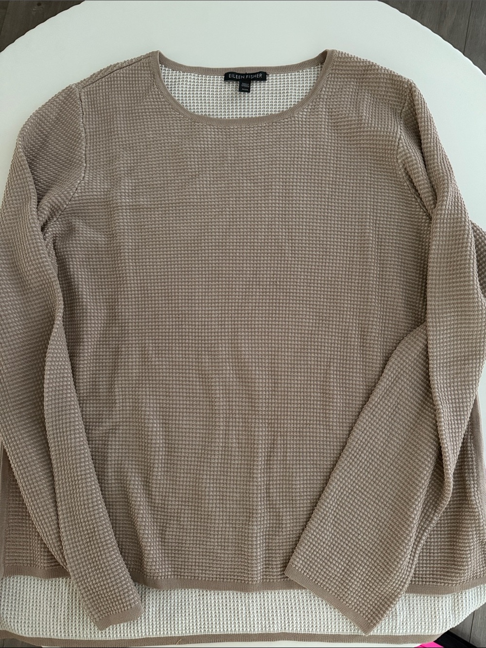 Eileen Fisher women’s Taupe Waffle-Knit Crewneck Sweater